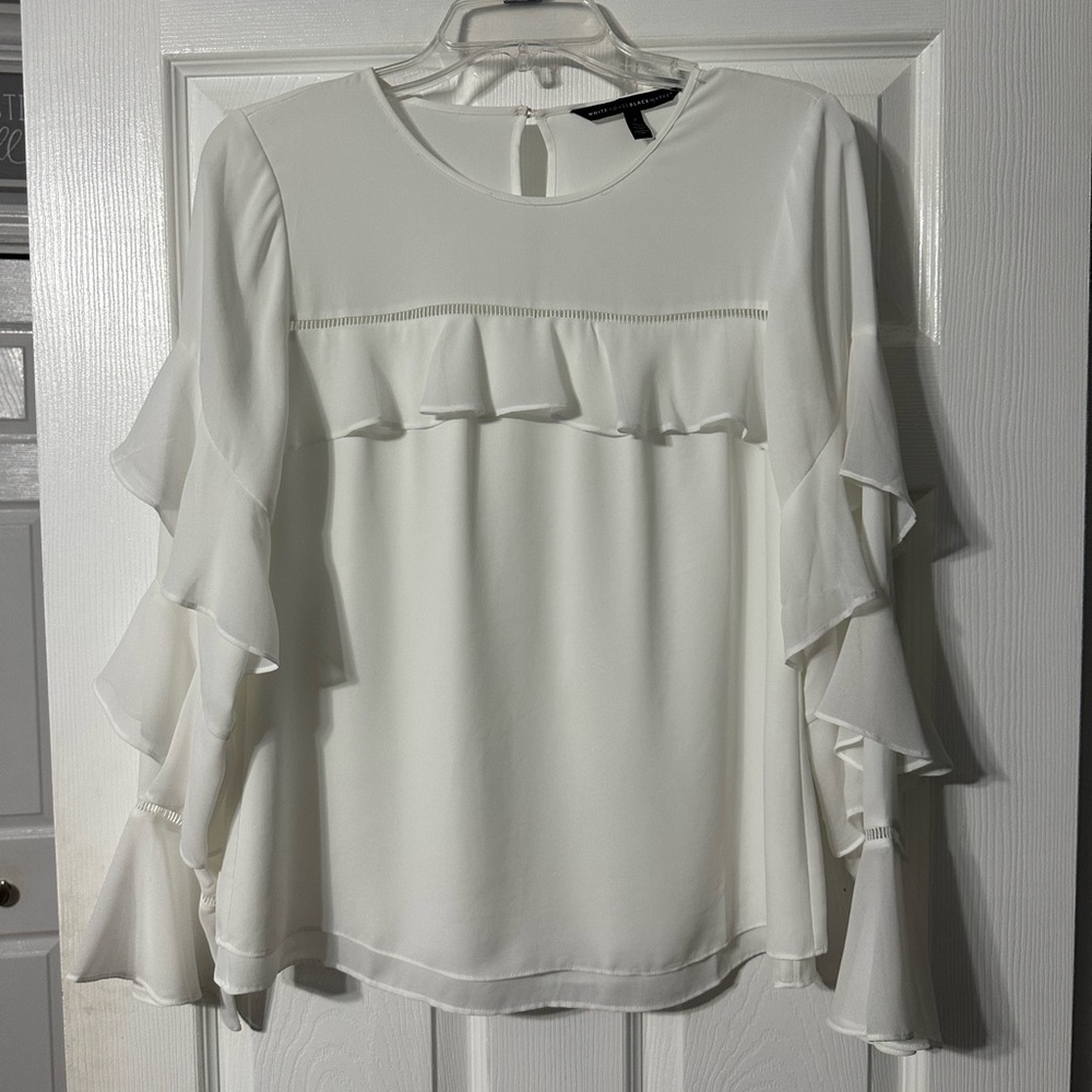 White House Black Market Ruffled Chiffon Blouse